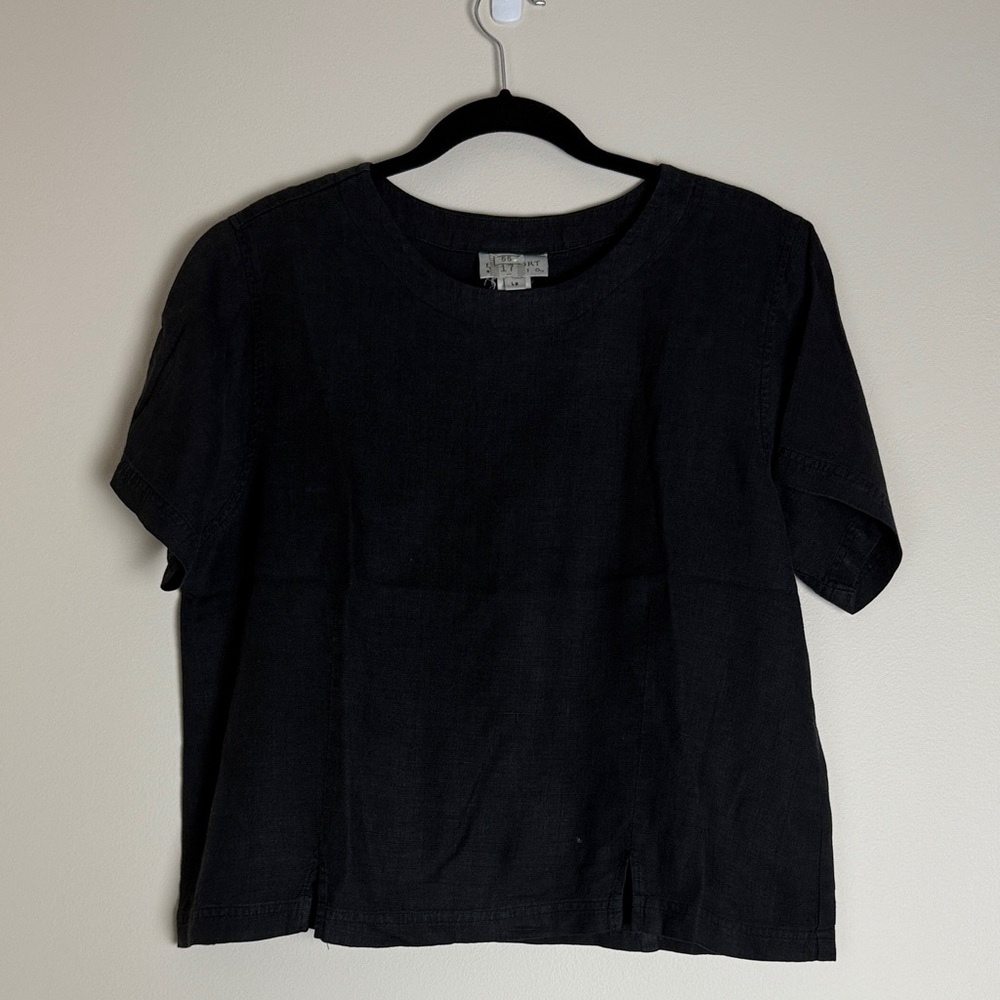 Freeport Studio Black Crewneck Short Sleeve Linen Top Size LP